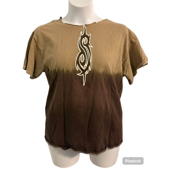 No Brand Tops - Slipknot🔥 Tan and Brown Cut Neck T-Shirt Women’s Size XL Concert Music